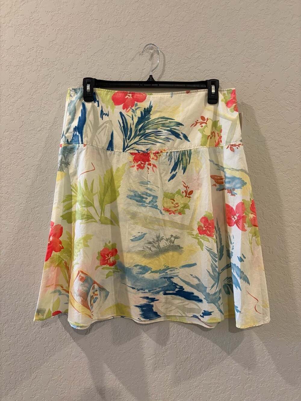 Tommy Hilfiger Tropical Floral Watercolor A-Line Skirt Cream Multi A71614736 14